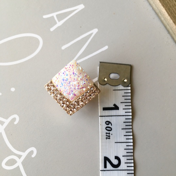 Party Chevron Square Crystal Stud Gold Earrings - Picture 7 of 7